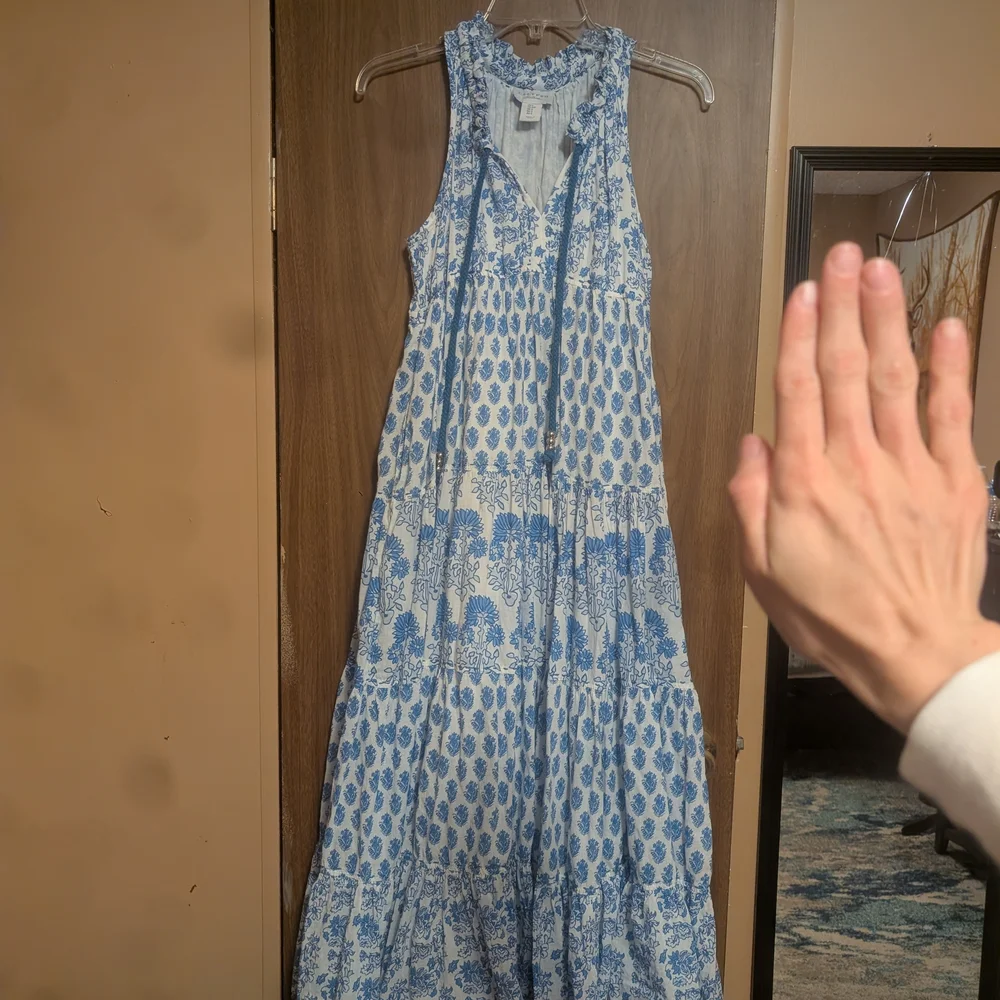 Blue Patterned Sleeveless Maxi Dress - Picture 1 of 9